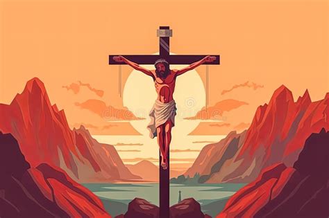 A Painting of Jesus Christ on a Cross. Stock Photo - Image of sunset ...