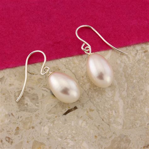 Tear Drop Pearl Earrings On Silver Hooks By Argent of London