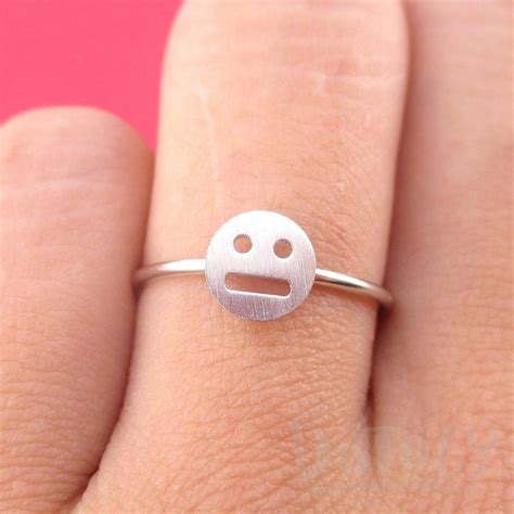 Expressionless Smiley Meh Indifferent Face Emoji Themed Adjustable Ring | Adjustable ring silver ...