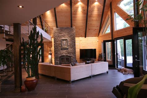 PHOTO GALLERY - Timberblock | Modern log home, Log home interior, Log cabin remodel