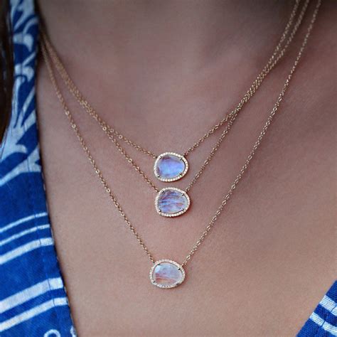14kt gold and diamond free form moonstone necklace – Luna Skye Bezel ...