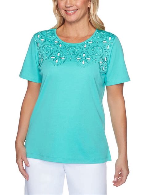 Alfred Dunner - Alfred Dunner Women's Miami Beach Cutout Knit Top - Petite Size, Turquoise ...