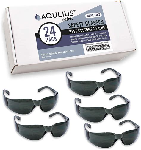 Aqulius 24 Pack Tinted Safety Glasses for Construction, Shooting & Lab Work, UV Resistant ...