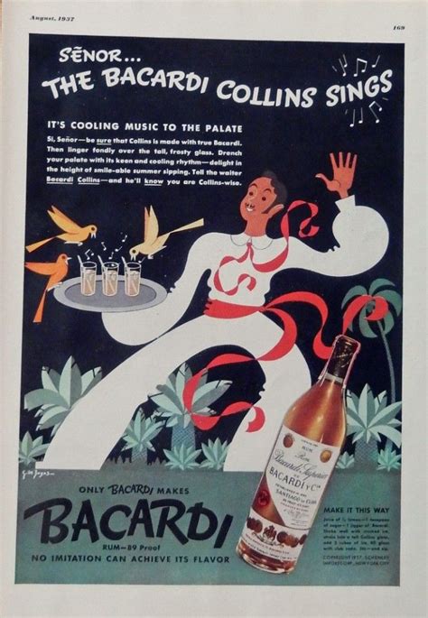 Bacardi Rum 30 s Print ad Color Illustration Senor The Bacardi Collins Sings original 1937 art ...