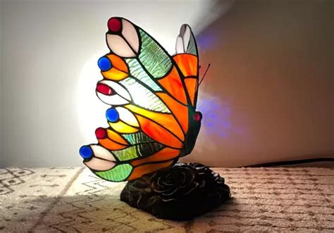 BUTTERFLY TIFFANY STYLE Stained Glass Table Lamp Accet Lamp for Decor 8" Tall $80.99 - PicClick