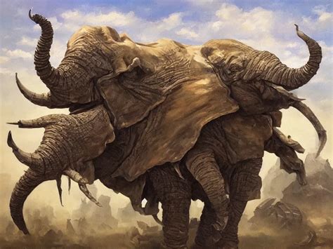 a dramatic oil painting of an armored war elephant | Stable Diffusion