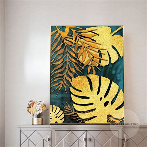 Enmarcado arte de pared moderno oro tortuga hoja impresión pintura en lienzo grande pared arte ...