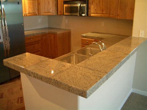 Granite Tile Kitchen Countertop and Bar | Tile countertops, Granite ...