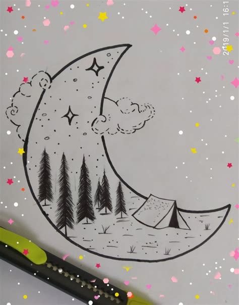 Moon🌙 Drawing | Moon drawing, Easy doodle art, Easy drawings