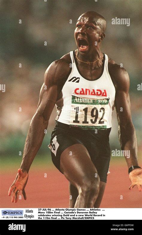 Canada's Donovan Bailey celebrates winning Gold and a new World Record ...