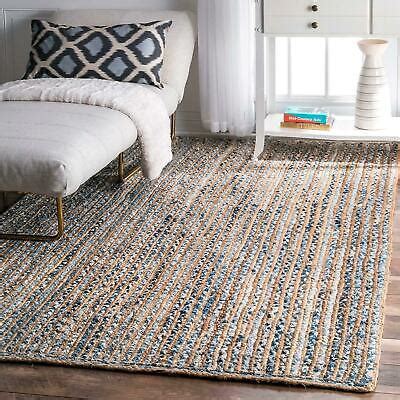 nuLOOM NEW Hand Made Natural Cotton and Jute Blend Braided Area Rug in Blue | eBay