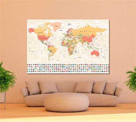 World Map Large Map on Canvas Print World Map Poster World | Etsy