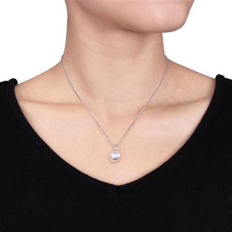 Solitaire South Sea Pearl Pendant Necklacediamond 14k W. Gold 10mm - DM51