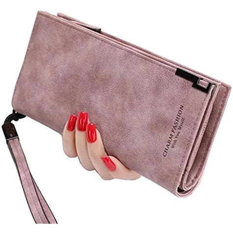 LilyCoco Women RFID Blocking Leather Wallet Large Capacity Phone Clutch with Wrist Strap ...