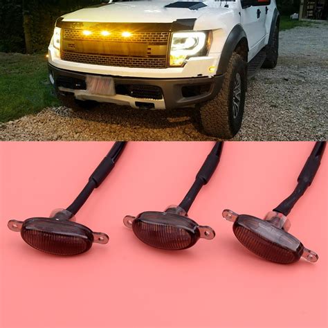 3pcs Car Amber Led Front Bumper Grill Grille Drl Daytime Running Lights Fit For Ford F-150 ...