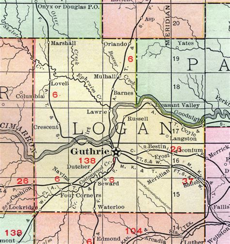 Logan County, Oklahoma 1911 Map, Rand McNally, Guthrie, Langston, Crescent