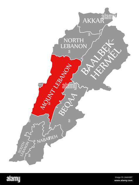 Mount Lebanon red highlighted in map of Lebanon Stock Photo - Alamy