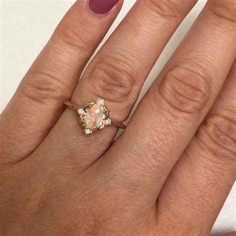 Rose Gold Opal Engagement Ring 14K Rose Gold Opal and - Etsy