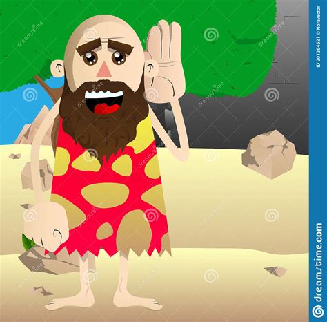 Caveman Holds Hand at His Ear, Listening. Stock Vector - Illustration of information, message ...