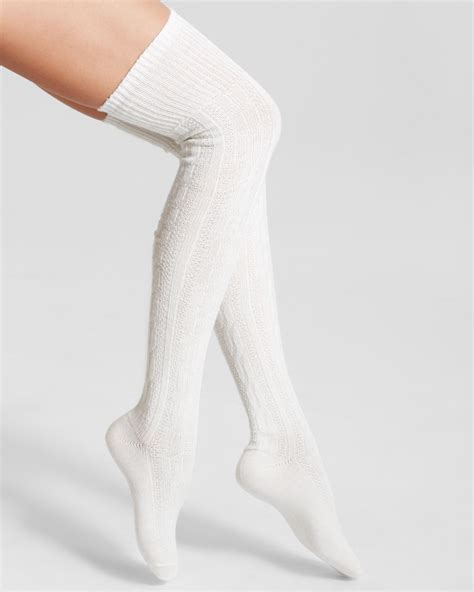 Lyst - Hue Chunky Cable Knit Over-The-Knee Socks in White