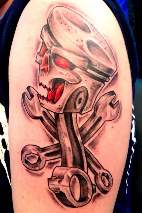 piston Car Tattoos, Fish Tattoos, Tattoo Sleeve Designs, Sleeve Tattoos, Piston Tattoo, Harley ...