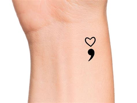 Semicolon Heart Temporary Tattoo - Etsy