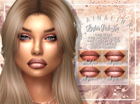 AlainaLina Lip Gloss Pack No2 - Sims 4 custom content lipgloss overlay ...