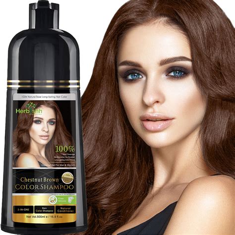 Herbishh Hair Color Shampoo for Grey Hair -Dye Shampoo– 500ml (Chestnut Brown) - Walmart.com