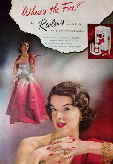 Revlon 'Where's the Fire' Lipstick & Nail Polish Set Ad, 1950 Vintage Makeup Ads, Vintage Nails ...