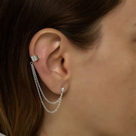 Silver Ear Cuff Earring Double Chain Double Chain Ear Cuff - Etsy