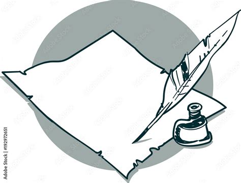 old paper ink and quill pen cartoon style vector illustration. Stock ...