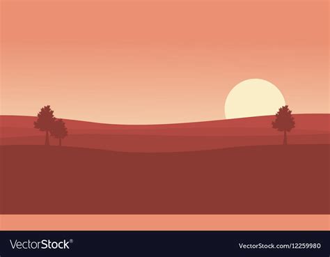 Silhouette of desert and tree at sunset landscape Vector Image