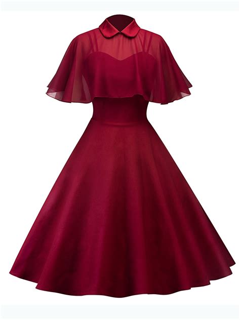 Sexy Dance - Women 1960s 50s Vintage Style Dress Solid Color Housewife Casual Retro Prom Ball ...