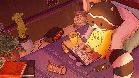 Download Lo Fi Anime Studying Ghibli Raccoon Wallpaper | Wallpapers.com