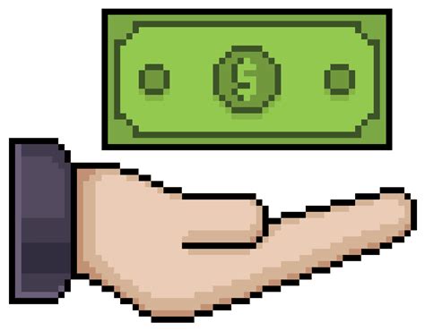 Pixel art hand holding banknote, money vector icon for 8bit game on ...