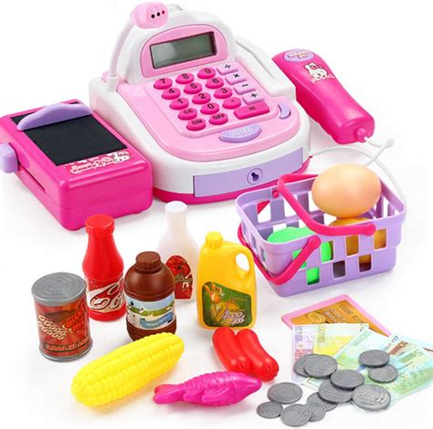 YAKOK 24Pcs Cash Register Kids Cashier Till for Kids with Scanner and Card Reader Toy Cash ...