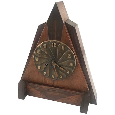 1920s Modernist Design Art Deco Oak, Coromandel and Bronze Mantle or Desk Clock For Sale at 1stDibs