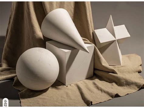 three white sculptures sitting on top of a piece of cloth next to two ...