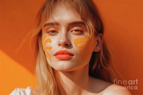 Young female model paints summer symbols with orange paint on he Photograph by Joaquin Corbalan ...
