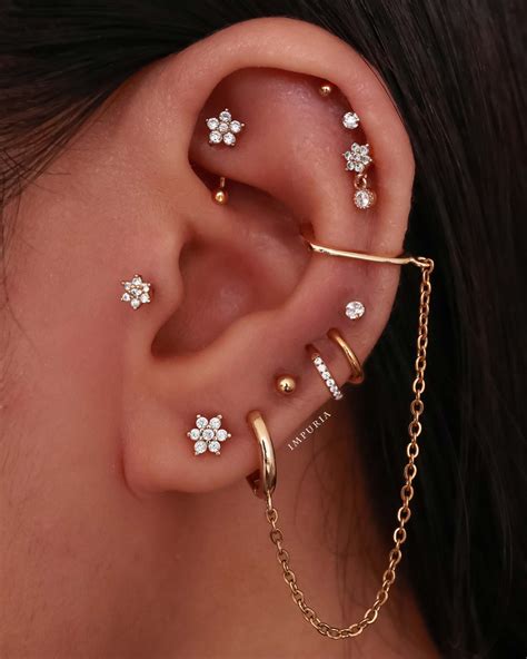 Jasmine Crystal Flower Rook Piercing Jewelry Curved Barbell – Impuria Ear Piercing Jewelry