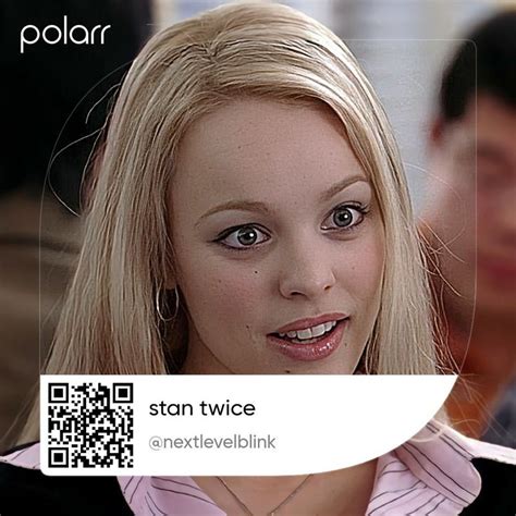 a woman with blonde hair is looking at the camera and has a qr code in front of her face