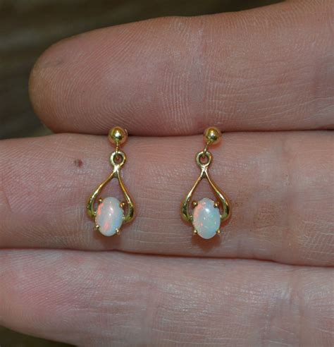 9ct Gold Opal Drop Earrings, Australian Opal