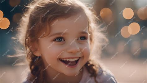 Premium Photo | Portrait of a little girl in the park on a background of bokeh