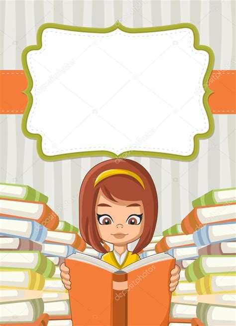 Cartoon girl reading books. Student. Stock Vector by ©deniscristo 114373616