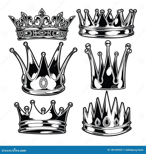 Crown King and Queen Set Black and White King Queen Vector Illustrator Stock Vector ...