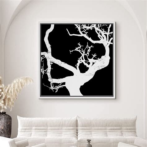 PixonSign Framed Canvas Print Wall Art Gray Tree Branches on Black Background Nature Wilderness ...