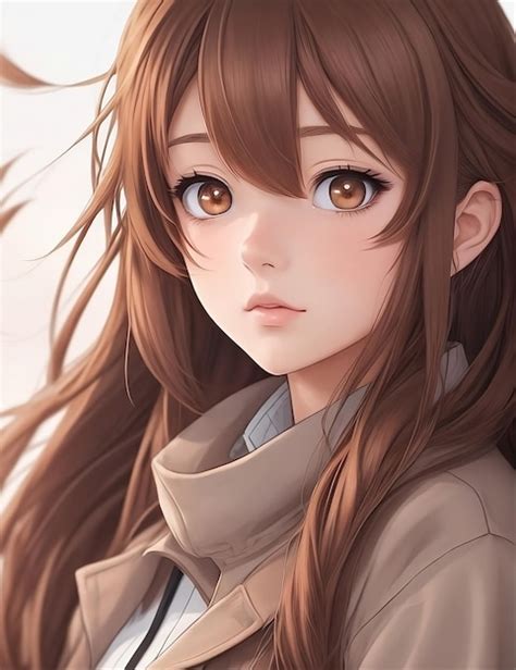 Premium AI Image | a beautiful anime girl with brown long hair