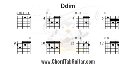 คอร์ด Ddim - รูปแบบการจับคอร์ดกีตาร์ (Guitar Chord : Ddim)