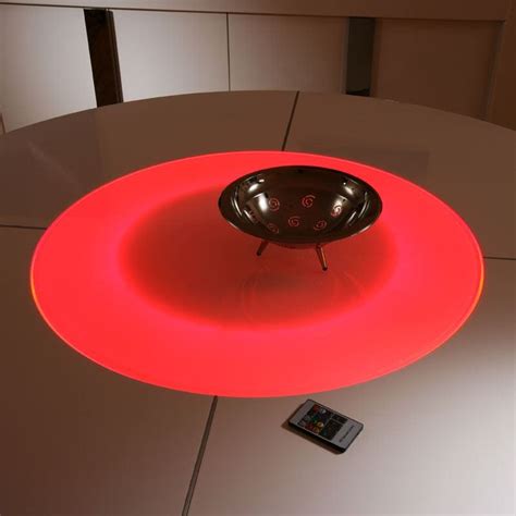 Large Round White Gloss Dining Table Glass lazy susan LED lighting 1.4 ...