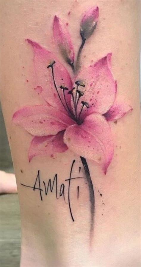 a pink flower with the word amafi written in cursive writing on it